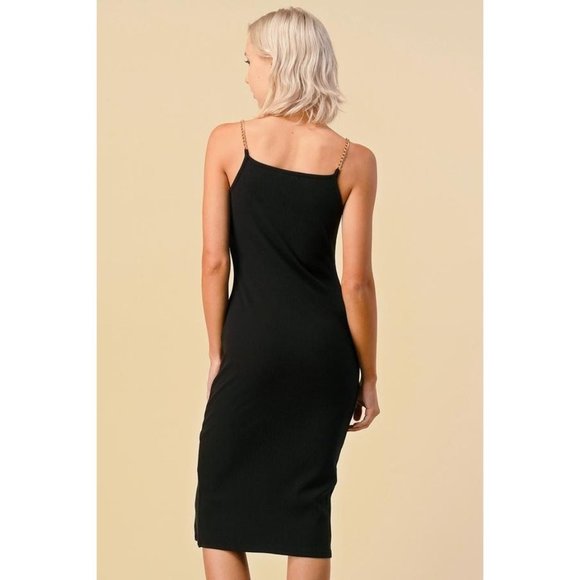 Mila Chain Shoulder Strap Ribbed Midi Dress - Picture 4 of 8